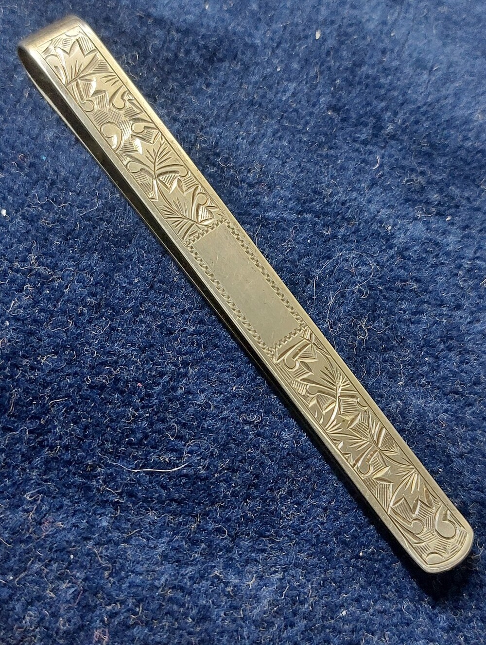 VTG Mid-Century Japanese 950 Silver Hand Engraved Tie Clip Bar 3" Long